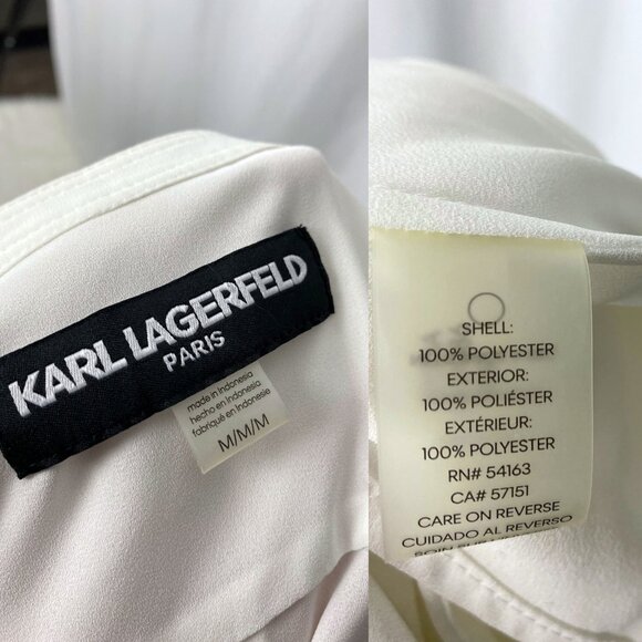 Karl Lagerfeld retro ruffle ivory white long sleeve blouse top medium - Picture 4 of 6